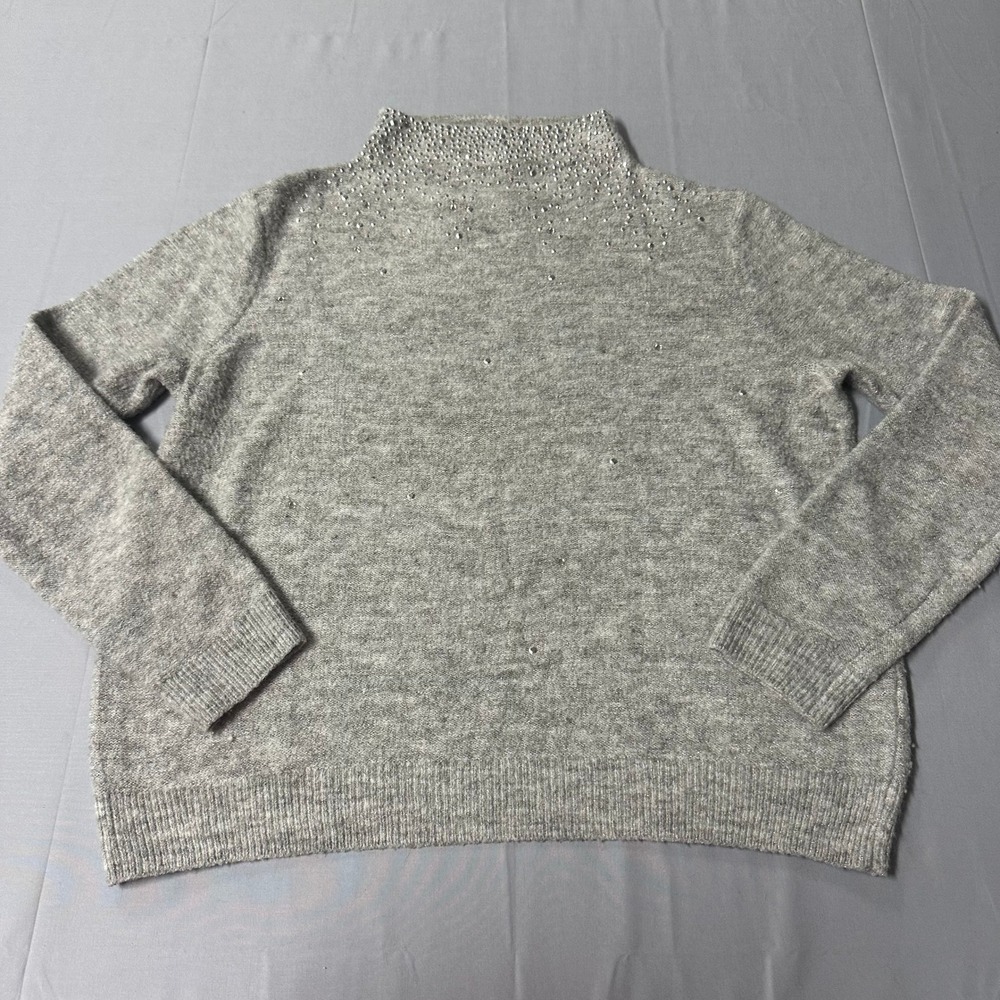 Juicy Couture Womens Gray Rhinestone Mock Neck Metallic Knit Sweater Size M